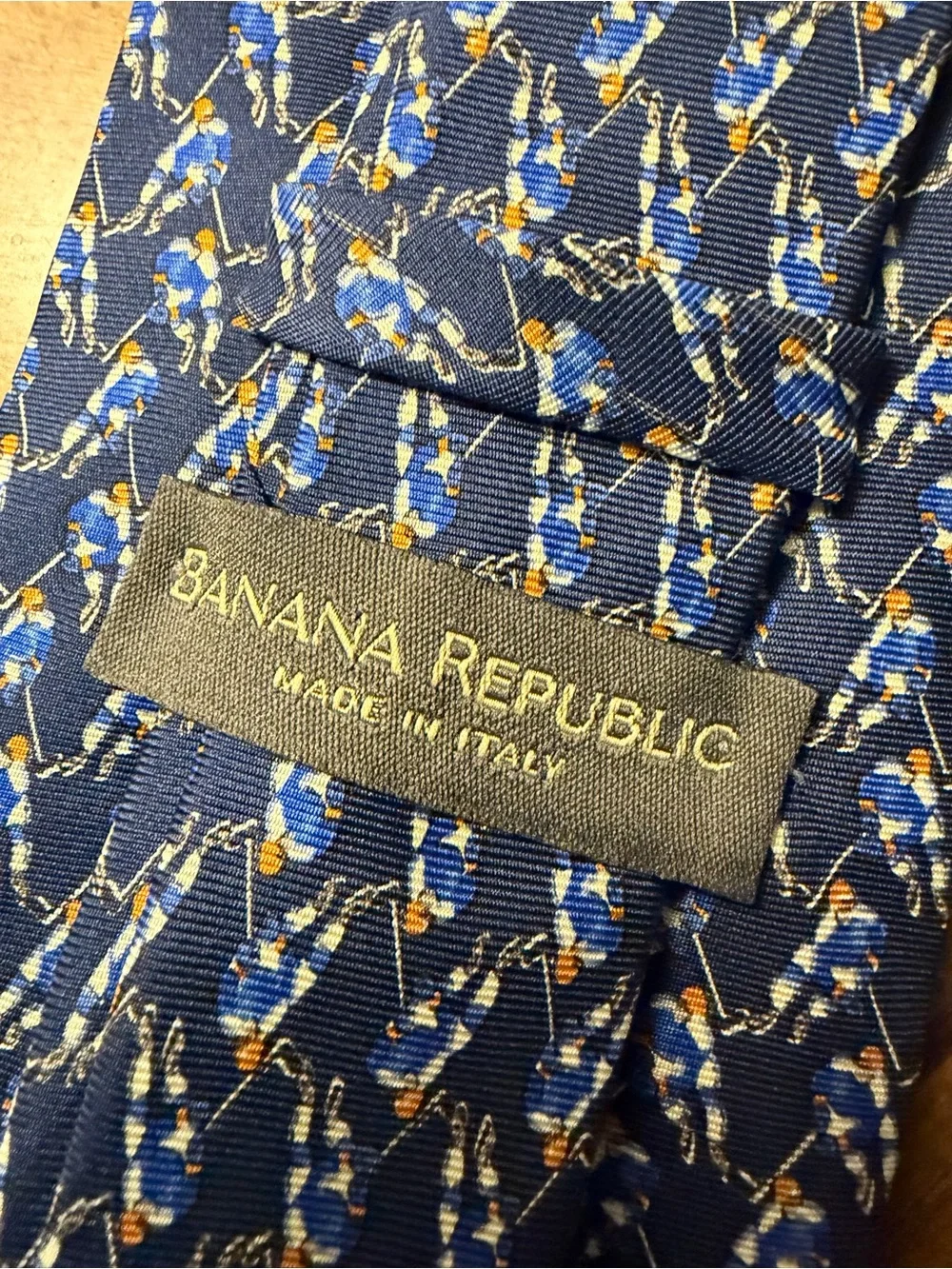 Hockey Player pattern necktie - navy - 100% silk